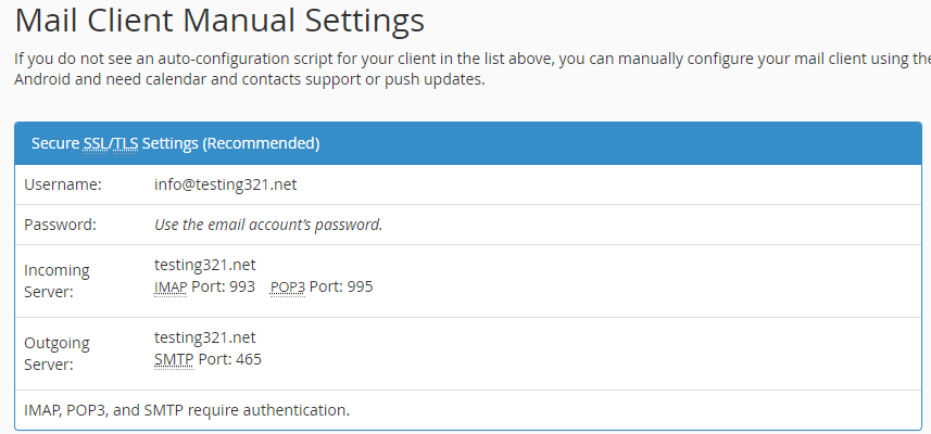 doteasy cpanel manually configure webmail client information