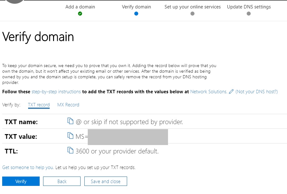 doteasy office 365 domain verification